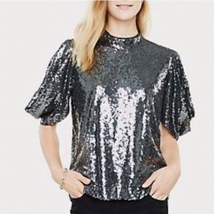 Ann Taylor Silver Sequin Blouse PM